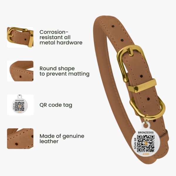 BronzeDog Rolled Leather Dog Collar with QR ID Tag - Image 3