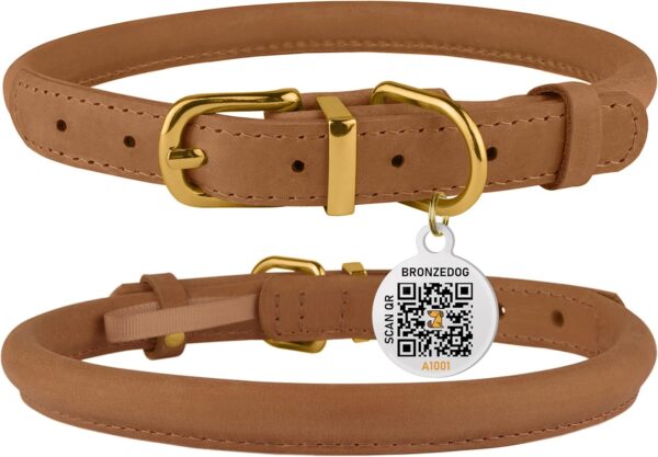 BronzeDog Rolled Leather Dog Collar with QR ID Tag - Image 7