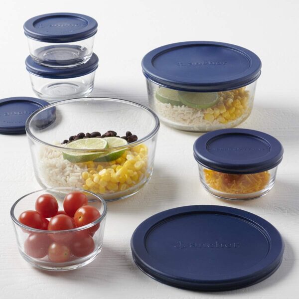 Anchor Hocking 12‑Piece Glass Storage Set with Navy SnugFit Lids - Image 2