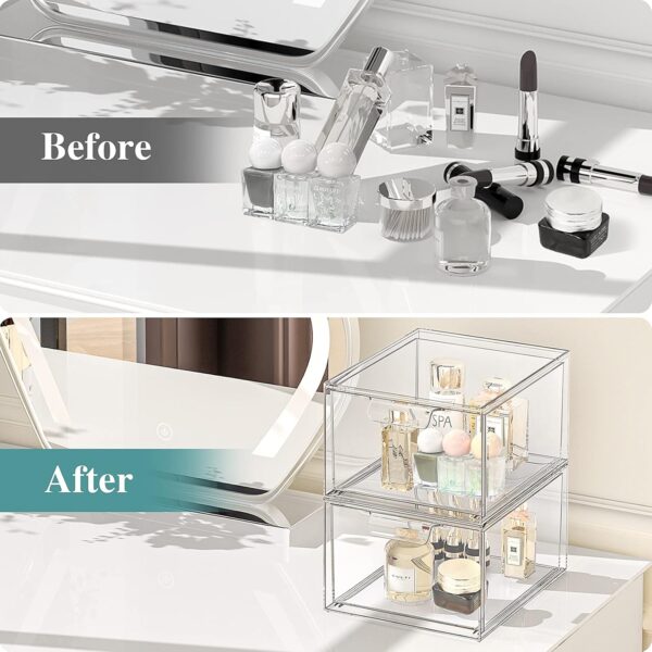 2 Pack Clear Acrylic Stackable Makeup Organizer With Drawers - Image 5