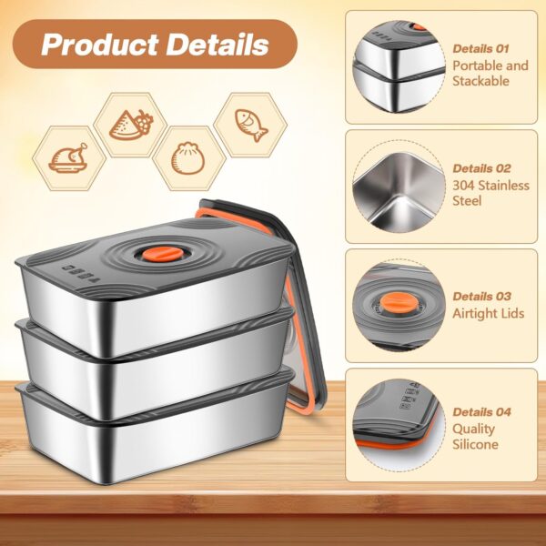 8‑Pack 60 oz Stainless Steel Marinating & Food Storage Containers - Image 3