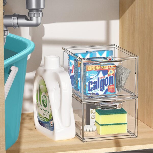 2 Pack Clear Acrylic Stackable Makeup Organizer With Drawers - Image 2