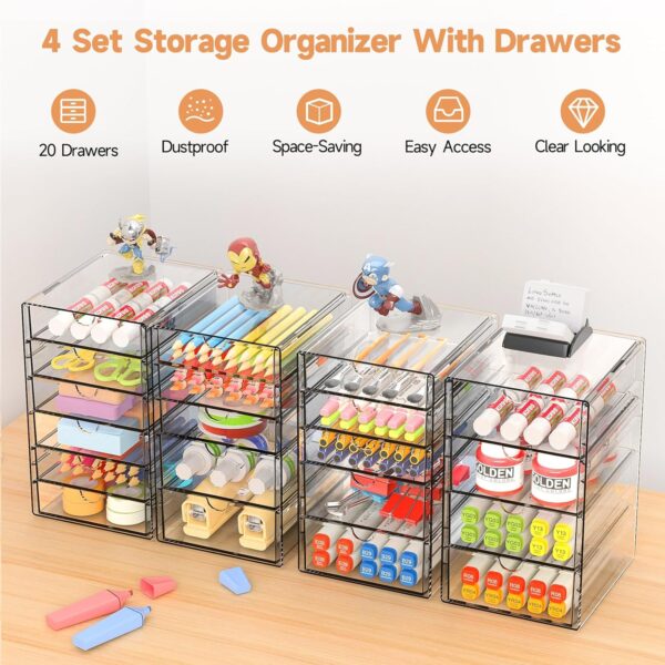 DOMNIU Acrylic 20-Drawer Makeup Organizer Set (4-Piece) - Image 6