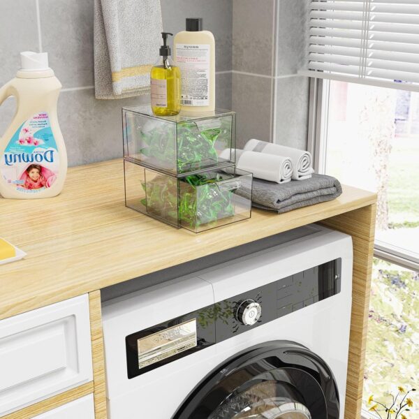 2 Pack Clear Acrylic Stackable Makeup Organizer With Drawers - Image 7