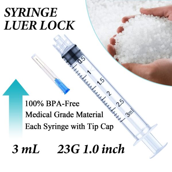 100 Pack 3 mL Disposable Syringe with 23 Ga 1″ Needle - Image 2