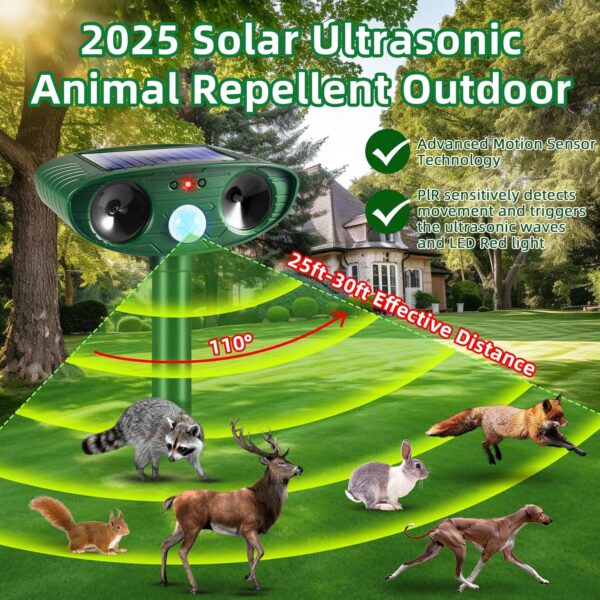 4-Pack Solar Ultrasonic Animal Repellent 2025 with Motion Detection - Image 2