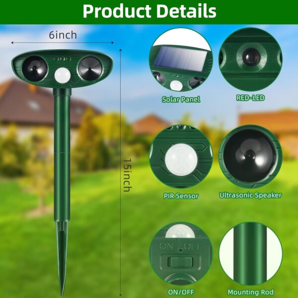 4-Pack Solar Ultrasonic Animal Repellent 2025 with Motion Detection - Image 7