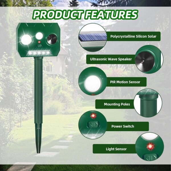 2-Pack Solar Ultrasonic Animal Repellent With PIR Motion and Flash Lights - Image 2