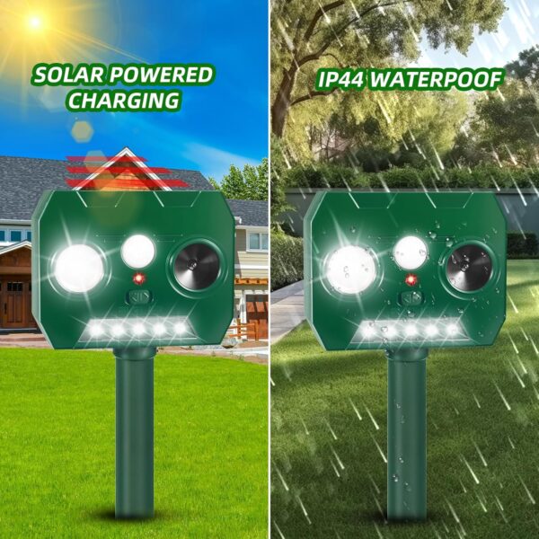 2-Pack Solar Ultrasonic Animal Repellent With PIR Motion and Flash Lights - Image 4