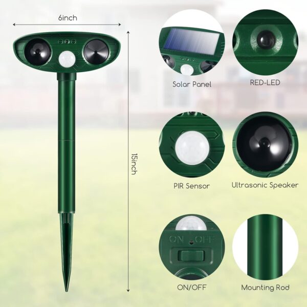 2025 Solar Ultrasonic Deer & Garden Pest Deterrent, 2-Pack, Waterproof, Motion-Activated  - Image 4