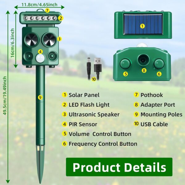 2025 Solar Ultrasonic Animal Repeller with Motion Detection and LED Strobe - Image 9