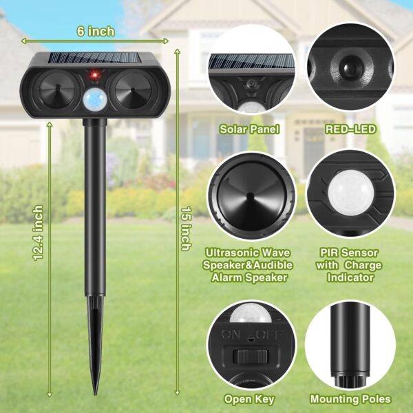2025 Solar Ultrasonic Animal Repeller, Motion-Activated Cat and Deer Deterrent - Image 5