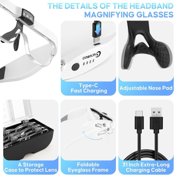 GUOUBUO Rechargeable Head Magnifying Glass with Light 1.5X–5.0X - Image 6