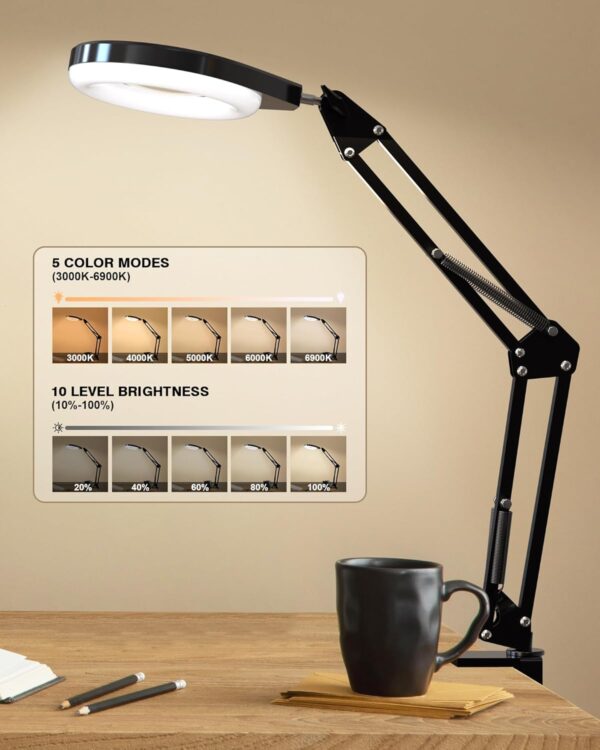 Magnifying Glass with Light and Stand, 10X and 5X Clamp Lamp - Image 3