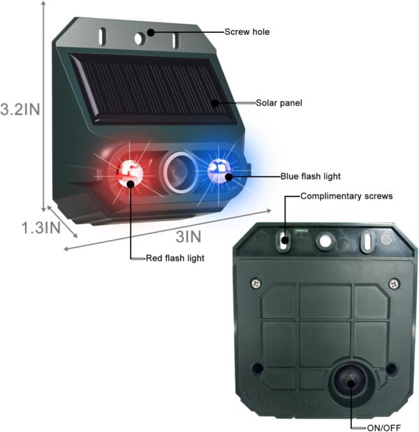 4 Pack Solar Ultrasonic Nocturnal Animal Repeller with Red and Blue Predator Lights - Image 7