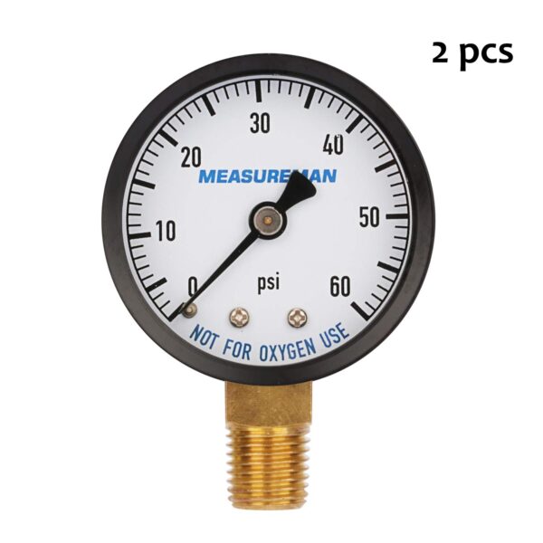MEASUREMAN 2-inch Pool Filter Pressure Gauge, 0 to 60 psi, 1/4 inch NPT Lower Mount, Two Pack - Image 2