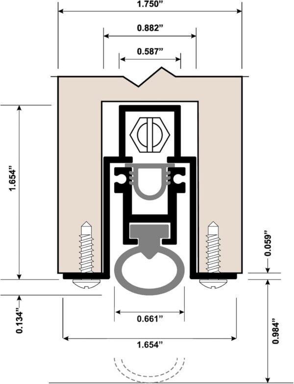 TMS Automatic Door Bottom Seal, Fully Mortised 36 inch, 1 inch Drop Neoprene Bulb - Image 4