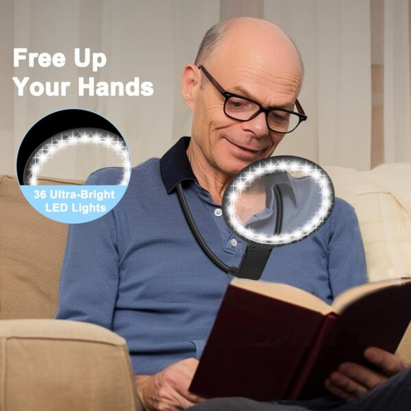 10X Hands Free Rechargeable Magnifier with Light, 5.2 Inch Lens, 36 LEDs - Image 3