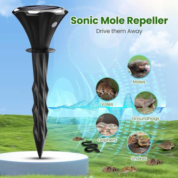 Solar-Powered Ultrasonic Mole & Gopher Repeller Stakes - Image 2