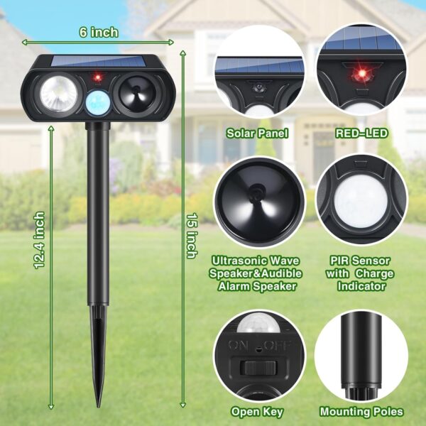 4-Pack Solar Ultrasonic Deer and Pest Repellent with LED Strobe - Image 5