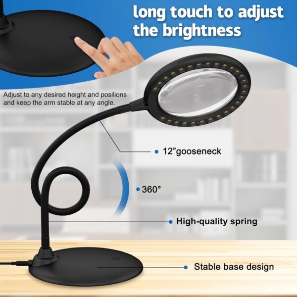 Delixike 5X Magnifying Glass with Light & Stand - Image 4