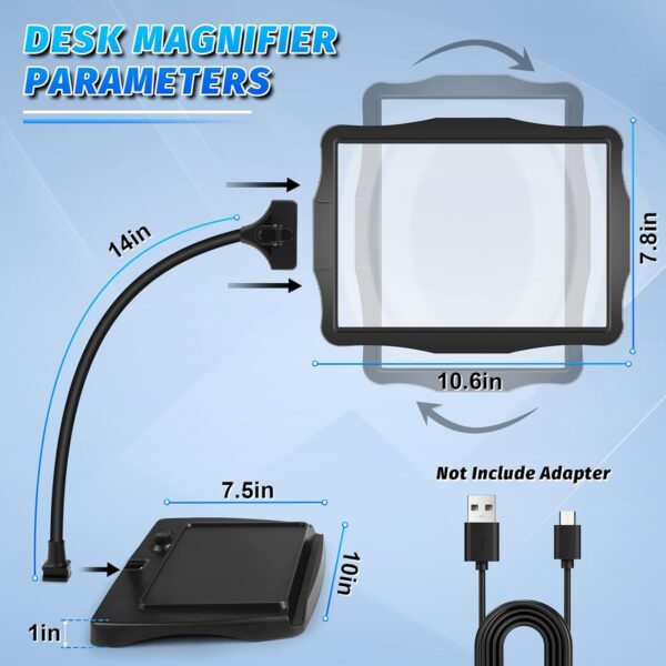 5X Rechargeable Magnifying Desk Lamp with Hands-Free Page Magnifier - Image 7