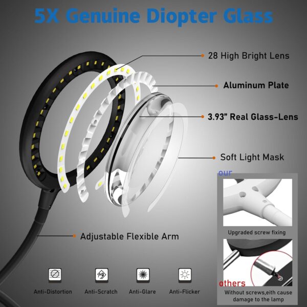 Delixike 5X Magnifying Glass with Light & Stand - Image 2
