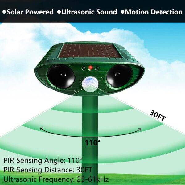 2-Pack Solar Ultrasonic Outdoor Animal Repeller for Yard - Image 2