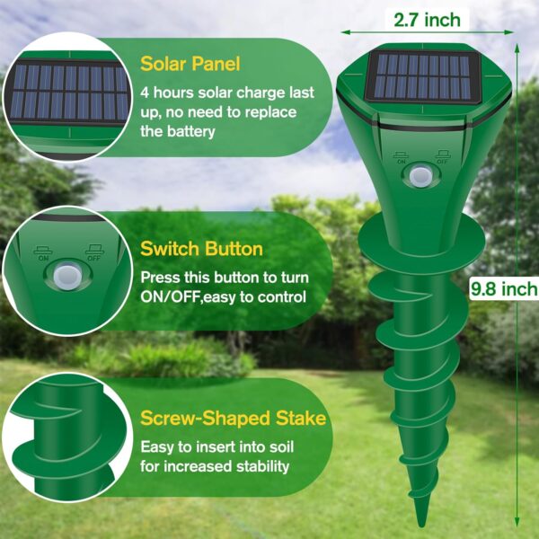JNKNT Solar-Powered Ultrasonic Mole & Gopher Repeller - Image 3