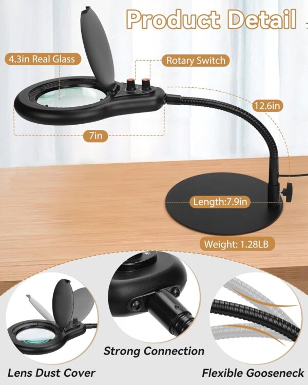 10X LED Magnifying Glass with Stand & Adjustable Gooseneck - Image 5