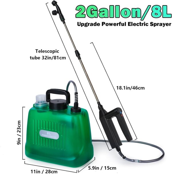 2 Gallon Battery Powered Garden Sprayer, with 32 inch Telescopic Wand and 4 Nozzles - Image 5