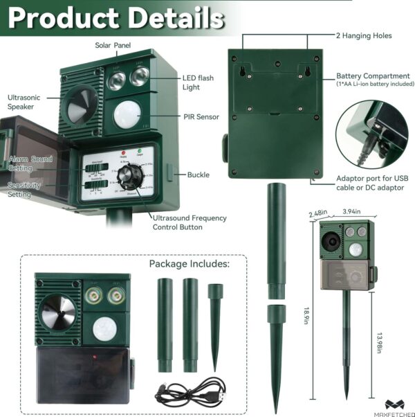 Eco‑Solar Ultrasonic 3‑in‑1 Animal Repeller for Squirrels, Deer, Raccoons, Cats - Image 8