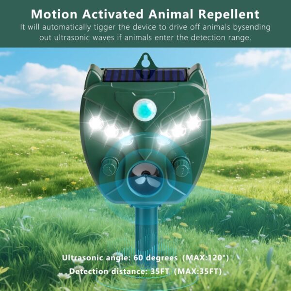 Solar Ultrasonic Animal Repellent 2-Pack, Motion Sensor Cat and Deer Deterrent - Image 4
