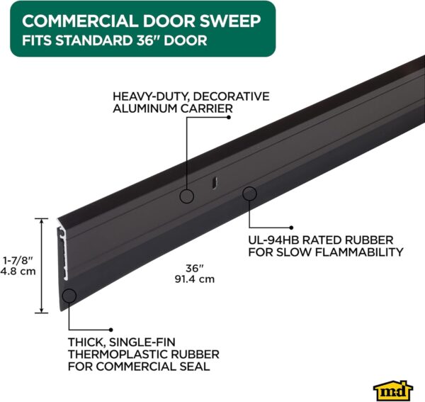 M‑D Heavy‑Duty 36″ Bronze Aluminum Door Sweep with Rubber Seal - Image 2