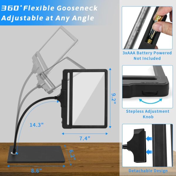 5X Large Magnifying Glass with 42 LED Light & Stand - Image 5