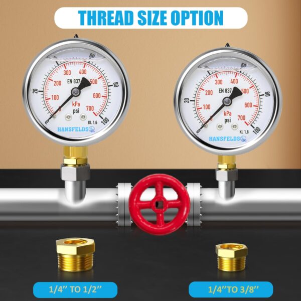 0 to 100 psi Liquid Filled Pressure Gauge, 2.5 in Dial, 1/4 in NPT Lower Mount - Image 4