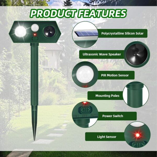 Solar-Powered 4-Pack Ultrasonic Animal Repeller with Motion Sensor - Image 4