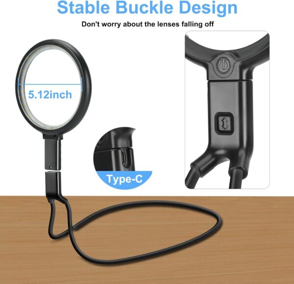 10X Hands Free Rechargeable Magnifier with Light, 5.2 Inch Lens, 36 LEDs - Image 5