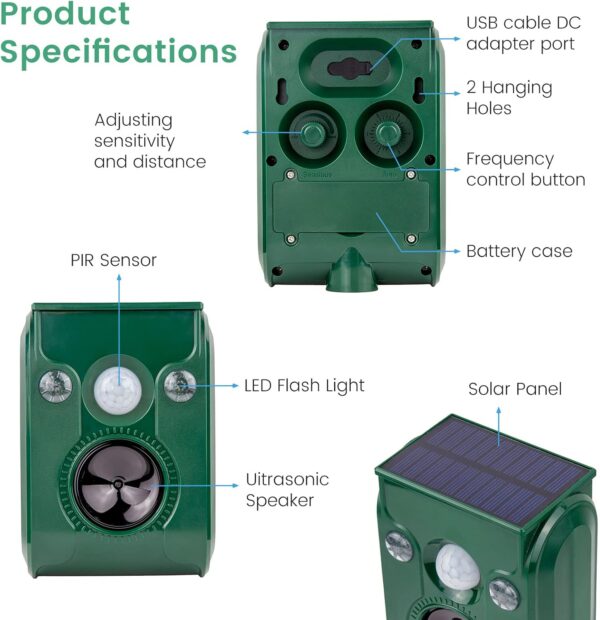 FAYINWBO Solar Ultrasonic Animal Repeller with Siren and Flashing LEDs for Yards and Gardens - Image 2