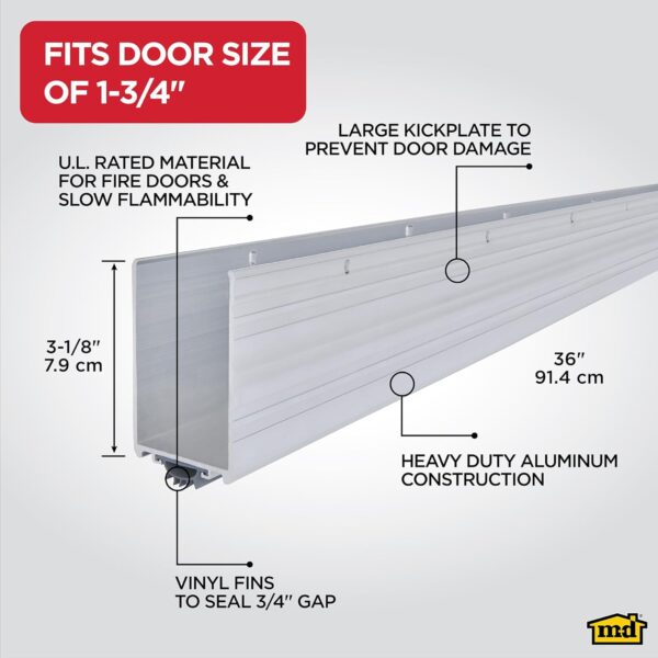 M‑D 36″ Aluminum U‑Shape Screw‑On Under–Door Seal with Kick Plate - Image 2