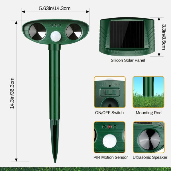 Solar-Powered Ultrasonic 4-Pack Outdoor Animal Repellers - Image 2