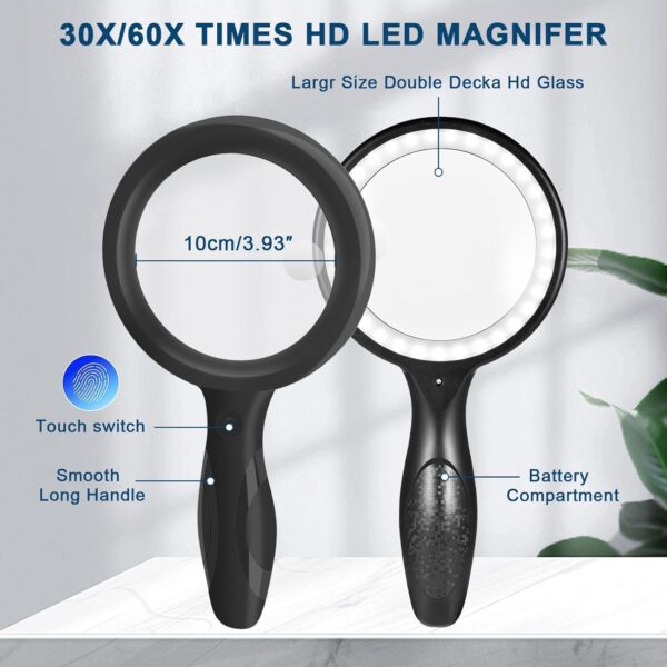 Gayrrnel 30X 33‑LED USB Rechargeable Magnifying Glass with Light - Image 4