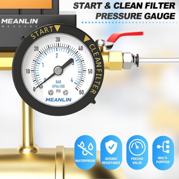 MEANLIN MEASURE 0 to 60 PSI Pool Filter Gauge, 1/4 inch NPT Center Back Mount - Image 4