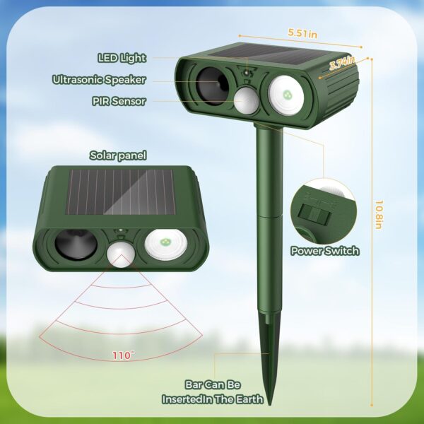 Solar Ultrasonic Animal Repellent, Motion-Activated and Waterproof - Image 6