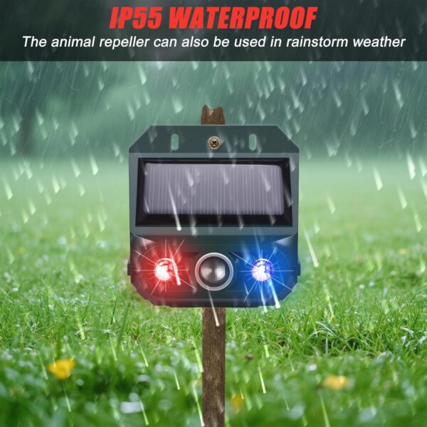 4 Pack Solar Ultrasonic Nocturnal Animal Repeller with Red and Blue Predator Lights - Image 3