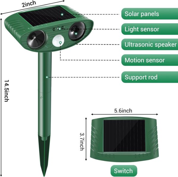 Cat Repellent Outdoor 2 Pack, Solar Ultrasonic with PIR Motion Sensor - Image 4
