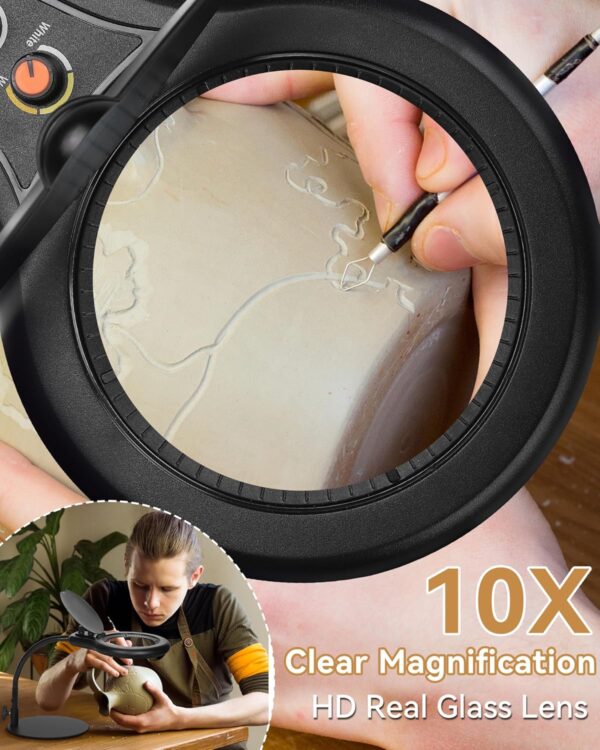 10X LED Magnifying Glass with Stand & Adjustable Gooseneck - Image 2