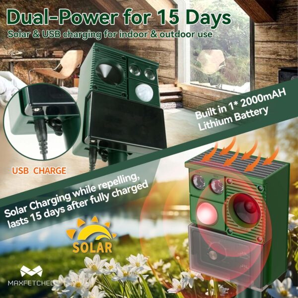 Eco‑Solar Ultrasonic 3‑in‑1 Animal Repeller for Squirrels, Deer, Raccoons, Cats - Image 4