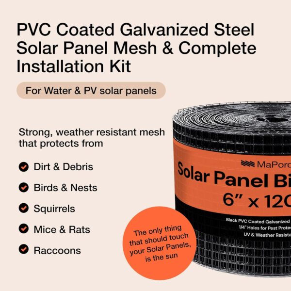 MaPorch 6"x120FT Solar Panel Bird Proofing Mesh Kit, With 60 clips - Image 2