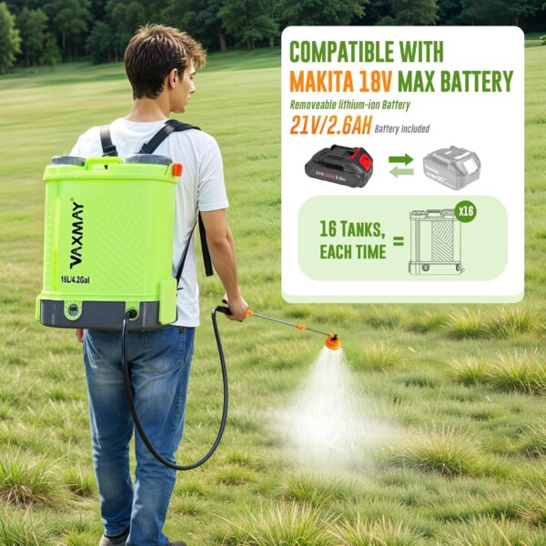 VAXMAY 4 Gallon Battery Backpack Sprayer, 100 PSI, Makita 18V Compatible - Image 2